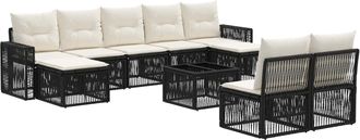 vidaXL Conjunto De Sof&aacute;s De Jard&iacute;n 10 Uds. Negro Y Blanco Crema Vidaxl