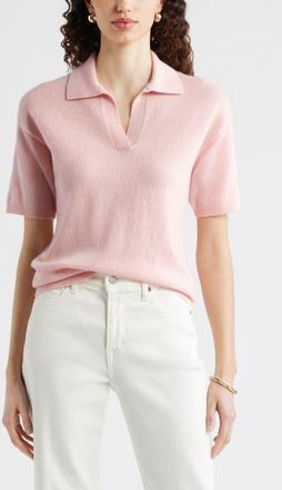 Nordstrom Cashmere Johnny Collar Short Sleeve Sweater in Pink Dogwood at Nordstrom, Size Xx-Large