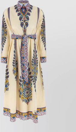 Etro waist belt long sleeve paisley button dress