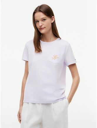 Tommy Hilfiger Womens Script Monogram Pocket T-Shirt - Purple - XXL