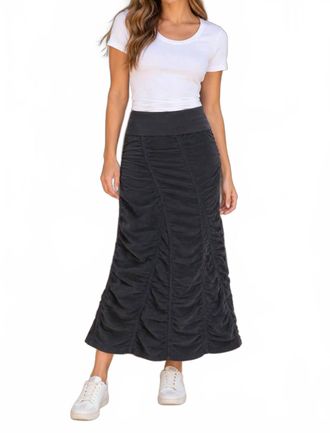 Xcvi Cord Shirred Peasant Midi Skirt In Charcoal