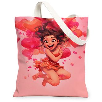Generic Heart Balloon Canvas Tote Bags, Cute Playful Design Lightweight Washable Reusable Shopping Bags for Summer Outdoor Travel B, Peach, 13x15 Inch