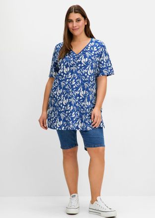 Sheego T-Shirt SHEEGO T-Shirt, Damen, Gr. 40/42, blau (blaubeere, gemustert), 95% Baumwolle, 5% Elasthan, gebl&uuml;mt, gemustert, Shirts T-Shirt