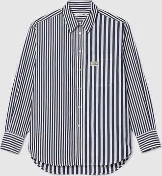 Lacoste Womens Lacoste X Bandier Striped Cotton Poplin Shirt - Navy - Size: 10
