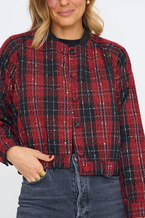 Lili Sidonio x Molly Bracken Plaid Bomber Jacket In Red