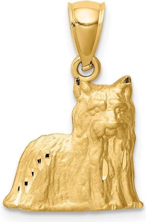 Diamond2Deal 14k Yellow Gold Satin Diamond-cut Yorkshire Terrier Dog Pendant