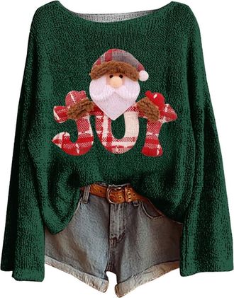 Generic Womens Christmas Tree Sweatshirts Long Sleeve Novelty Funny Print Jumper Oversized Crewneck Xmas Holiday Casual Shirts Fashion Pullover Tops