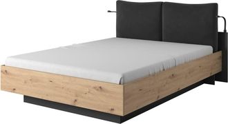 AKL FURNITURE Cama efecto madera Crema y Negro 160x200