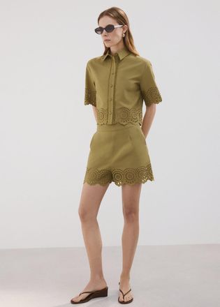 Mango Camicia traforata ricami verde - Donna - S - MANGO