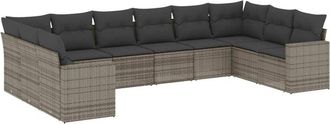 vidaXL Set De Sof&aacute;s De Jard&iacute;n 10 Pzas Con Cojines Rat&aacute;n Sint&eacute;tico Gris Vidaxl
