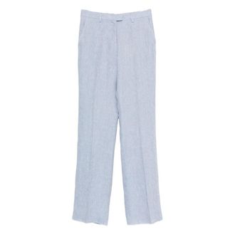 Etro Wide Trousers, female, Blue, S, Slub Linen-Blend Trousers