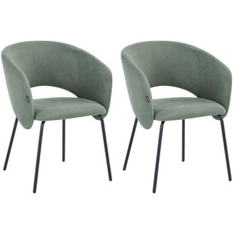 Beliani Set di 2 sedie imbottite senza braccioli Design retr&ograve; Base in metallo Verde chiaro Blakely