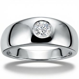 Pompeii3 Mens 14k White Gold 1/2ct Solitaire Bezel Round Diamond Wedding Anniversary Ring Size Selectable