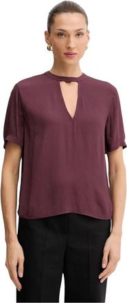 Twinset Top met sleutelgat-hals en korte mouwen - Dames - Blouses - Rood - XS - Leer - Overhemden