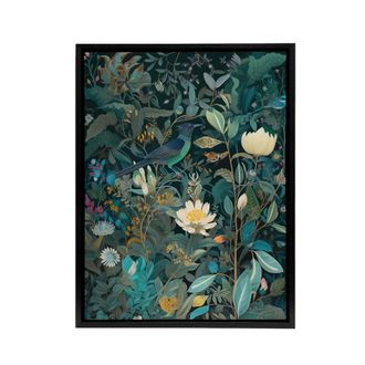 Artery8 Birds in Blooming Wildflower Field Framed Canvas Wall Art Print in Blue | Size: W24 x H32
