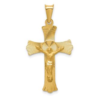 Diamond2Deal 14k Yellow Gold Polished Satin Diamond-Cut Crucifix Pendant