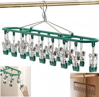 No Brand Tendederos Met&aacute;licos Con Pinzas, De Acero Inoxidable, Para Ropa Y Calcetines, Tendederos, Con 20 Pinzas, Ideales Para Secar Calcetines, Ropa Infantil 