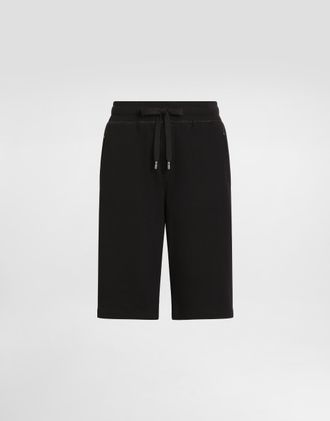 Dolce & Gabbana Jersey Jogging Shorts With Logo Tag - Man Pants And Shorts Black Cotton 48