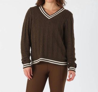 Glyder Hanalei Cable Knit Sweater In Chocolate And Oatmilk