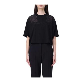 Elisabetta Franchi T-Shirts, female, Black, M, Black Lace-Detailed T-Shirt