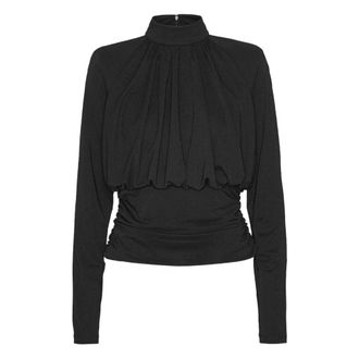 Rotate ROTATE Birger Christensen, Blouses, female, Black, Size: S Black High-Neck Ruched Top
