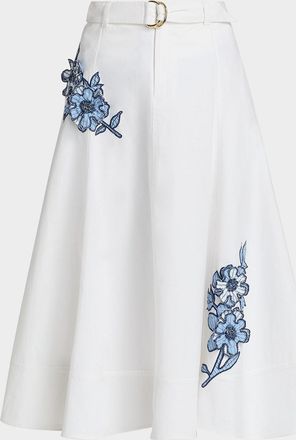 LIKELY Samara Striped Floral Appliqu&eacute; Midi Skirt
