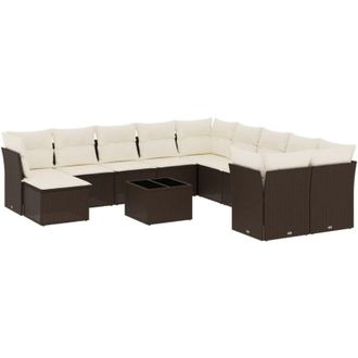 vidaXL Set De Sof&aacute;s De Jard&iacute;n Y Cojines 12 Pzas Rat&aacute;n Sint&eacute;tico Marr&oacute;n Vidaxl