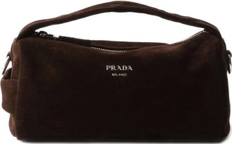 Prada Borsa a spalla in pelle scamosciata con tracolla rimovibile - Marrone