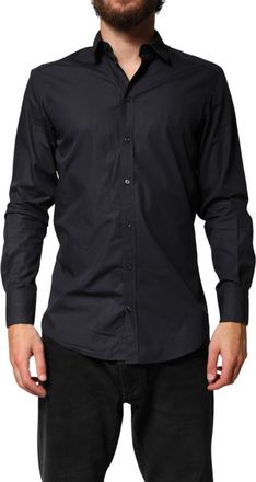 Dolce & Gabbana Black Cotton Long Sleeves Dress Formal Mens Shirt