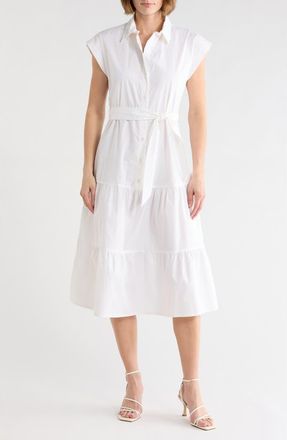 Maggy London Tie Waist Stretch Cotton Shirtdress in Brilliant White at Nordstrom Rack, Size 18 (Similar To 16W)