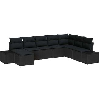 vidaXL Conjunto De Sof&aacute; De Jard&iacute;n 8 Pcs Negro Rat&aacute;n Sint&eacute;tico
