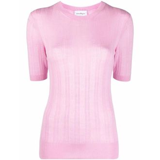 Ferragamo Gancini-Pattern Short-Sleeve Knitted Top