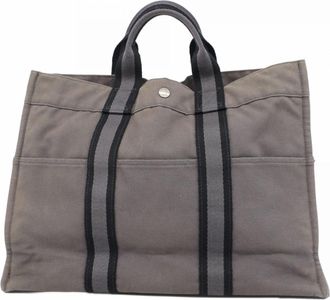 Herm&egrave;s Gray Canvas Tote Bag (Pre-Owned)