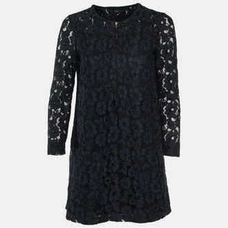 Maje Navy Blue Floral Lace Shift Dress