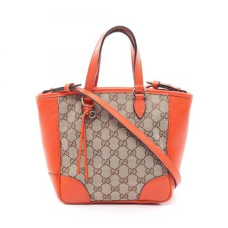 Gucci Beige Orange Canvas Leather Handbag Tote Bag (Pre-Owned)