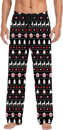 Generic Mens Pyjama Bottoms Men Christmas Pajama Pants Christmas Theme Breathable Flannel Pyjama Trousers Xmas PJ Pants Mens Xmas Bottoms Elastic Waist Trouse