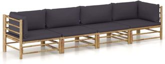 vidaXL Set De Muebles De Jard&iacute;n 4 Piezas Bamb&uacute; Y Cojines Gris Oscuro Vidaxl