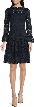 Maggy London Lace Bell Sleeve Short Party Dress In Light Navy