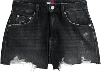 Tommy Jeans Distressed Raw Hem Denim Shorts - Dames - Denim shorts - Zwart - W25 - Denim - Korte Broeken