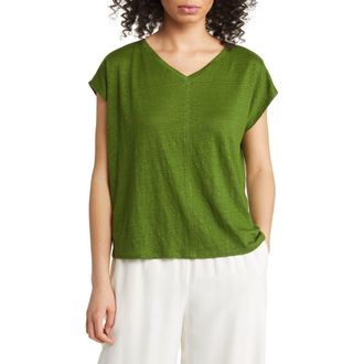 Eileen Fisher V-Neck Organic Linen T-Shirt in Field at Nordstrom, Size Xx-Small