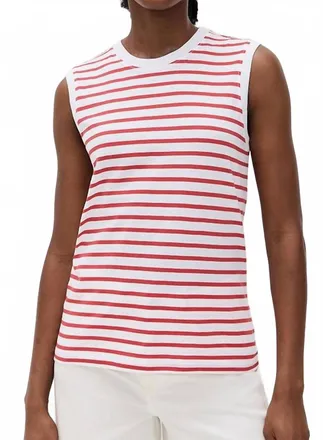 ATM Anthony Thomas Melillo Womens Stripe Sleeveless Boy Top In White Cardinal Red