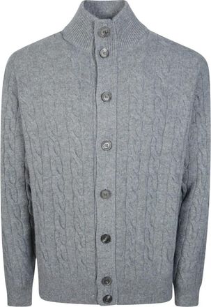 FILIPPO DE LAURENTIIS Bomber Vest met Kabelpatroon en Opstaande Kraag - Heren - Vesten - Grijs - XL - Truien & Vesten