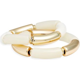 Nordstrom Set of 2 Tube Stretch Bracelets in White- Gold at Nordstrom