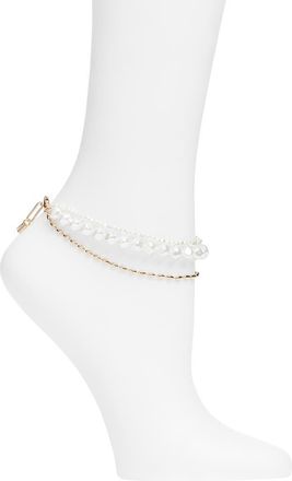 Open Edit Layered Faux Pearl Anklet in White- Gold at Nordstrom