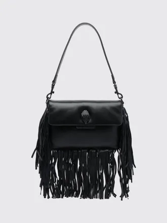Kurt Geiger Oxford Leather Mini Shoulder Bag with Embroidery and Fringes