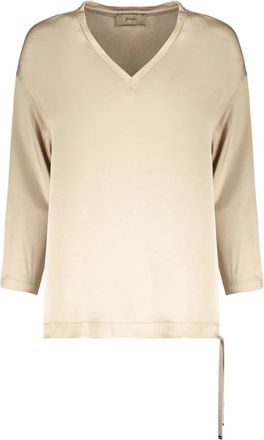 Herno Blouse met Lange Mouwen V-Hals - Dames - Blouses - Beige - M - Overhemden