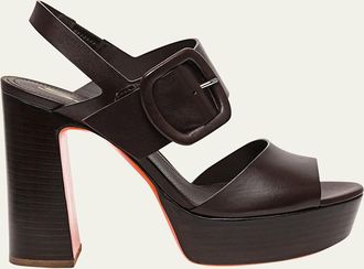 Santoni Bruxel Leather Buckle Platform Sandals