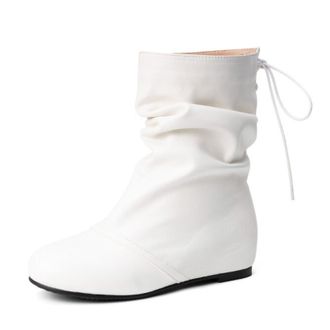 Generic Womens Slouchy Ankle Boots PU Leather Round Toe Wedge Heel Lace Up Adjustable Soft Upper Cushioned Insole Flexible Fit Durable Outsole,White,7.5 UK