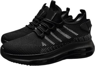 Generic Mens Lightweight Breathable Knit Sneakers with Thick Sole for Outdoor Casual Running Athletic Walking Comfort Slip On Shoes (Black, 7.5)