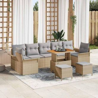 vidaXL Vidaxl - Conjunto De Sof&aacute; De Jard&iacute;n Con Coj&iacute;n 10 Pcs Beige, Gris Claro